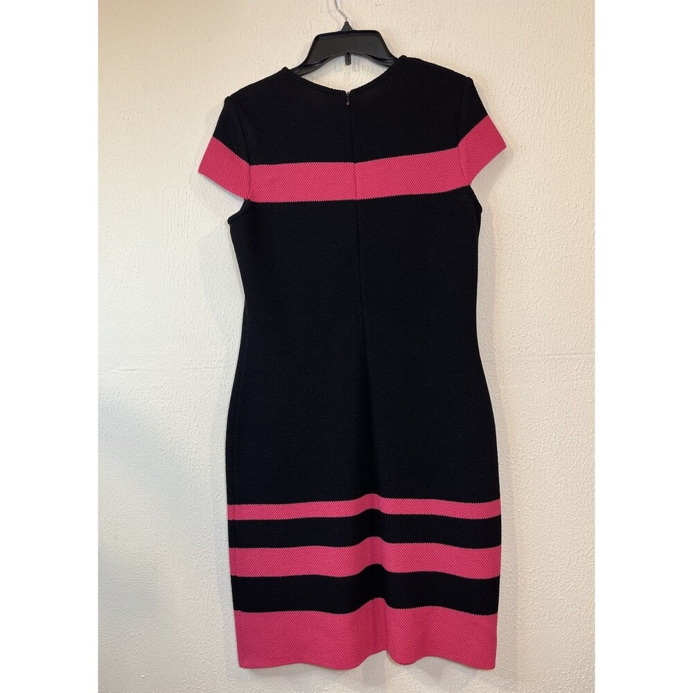 St. John PF13 Black/Pink Color Sz 10 Block Knit Cap Sleeve Sheath Dress - Picture 2 of 14
